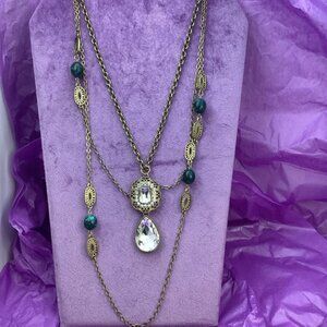 Two Vintage Necklaces Rhinestones and Teals